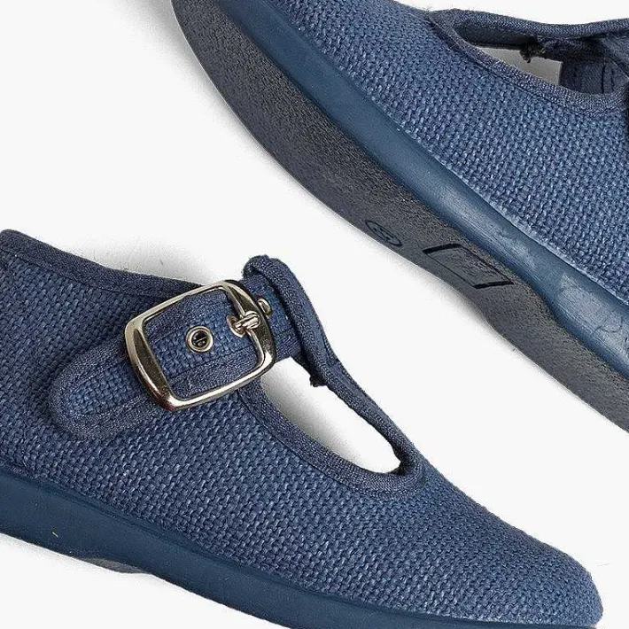 Pisamonas T-Bar Shoes>Boys Linen T-Bar Shoes With Buckle