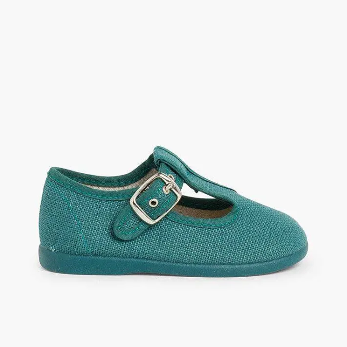 Pisamonas T-Bar Shoes>Boys Linen T-Bar Shoes With Buckle