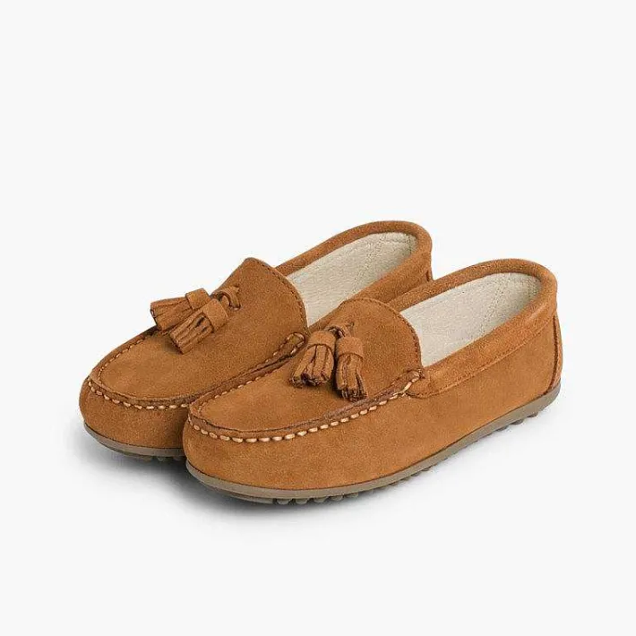 Pisamonas Moccasins And Loafers>Boys Suede Tassel Moccasins