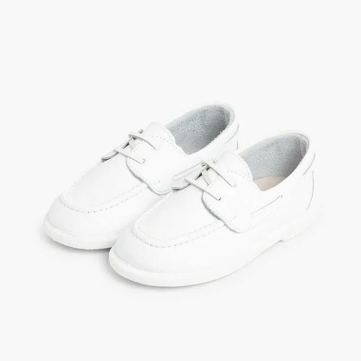 Pisamonas Boat Shoes>Boys Washable Leather Boat Shoes
