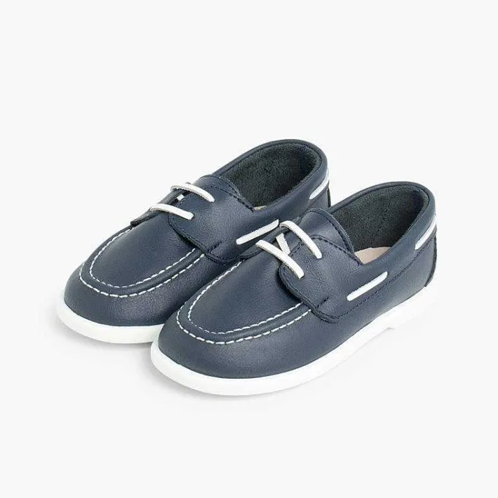 Pisamonas Boat Shoes>Boys Washable Leather Boat Shoes
