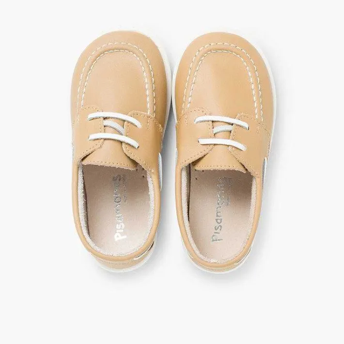 Pisamonas Boat Shoes>Boys Washable Leather Boat Shoes