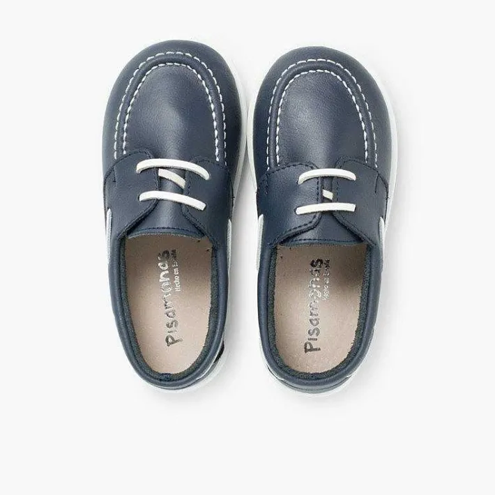 Pisamonas Boat Shoes>Boys Washable Leather Boat Shoes