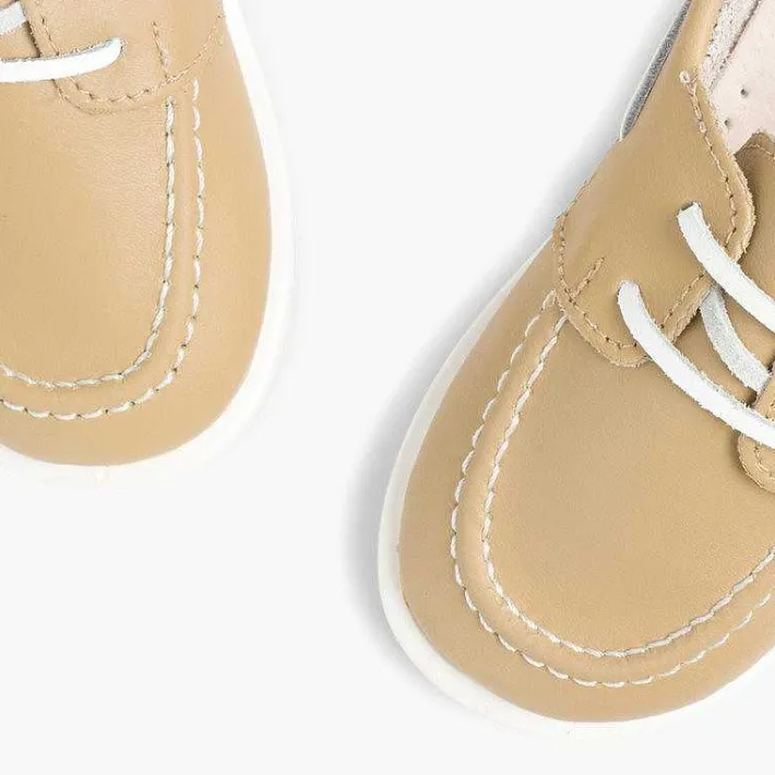 Pisamonas Boat Shoes>Boys Washable Leather Boat Shoes