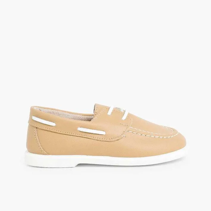 Pisamonas Boat Shoes>Boys Washable Leather Boat Shoes