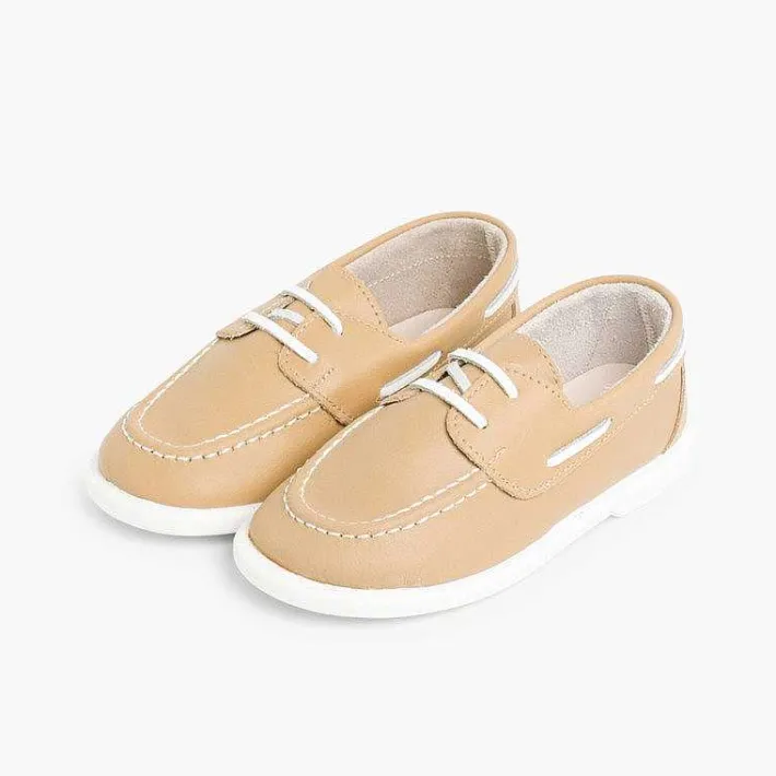 Pisamonas Boat Shoes>Boys Washable Leather Boat Shoes