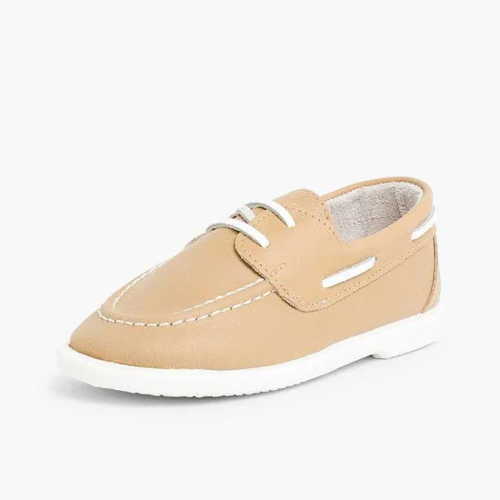 Pisamonas Boat Shoes>Boys Washable Leather Boat Shoes