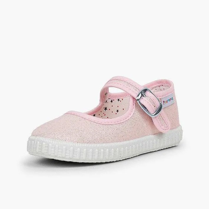 Pisamonas Mary Janes>Buckled Canvas Mary Jane With Shimmer