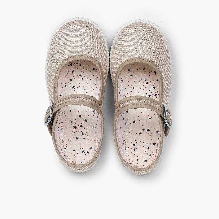 Pisamonas Mary Janes>Buckled Canvas Mary Jane With Shimmer