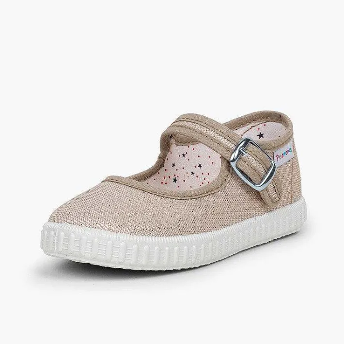 Pisamonas Mary Janes>Buckled Canvas Mary Jane With Shimmer