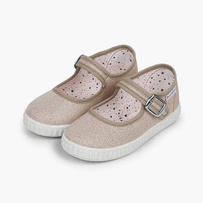 Pisamonas Mary Janes>Buckled Canvas Mary Jane With Shimmer