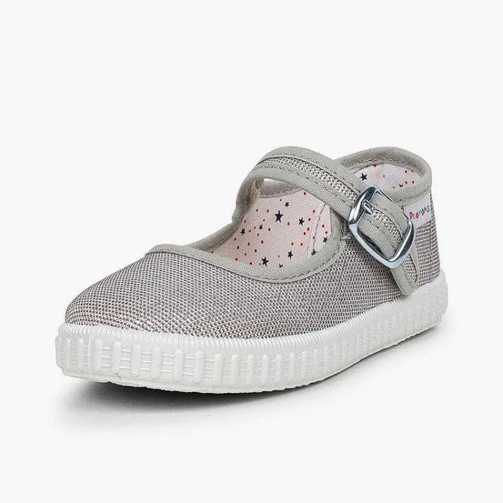 Pisamonas Mary Janes>Buckled Canvas Mary Jane With Shimmer