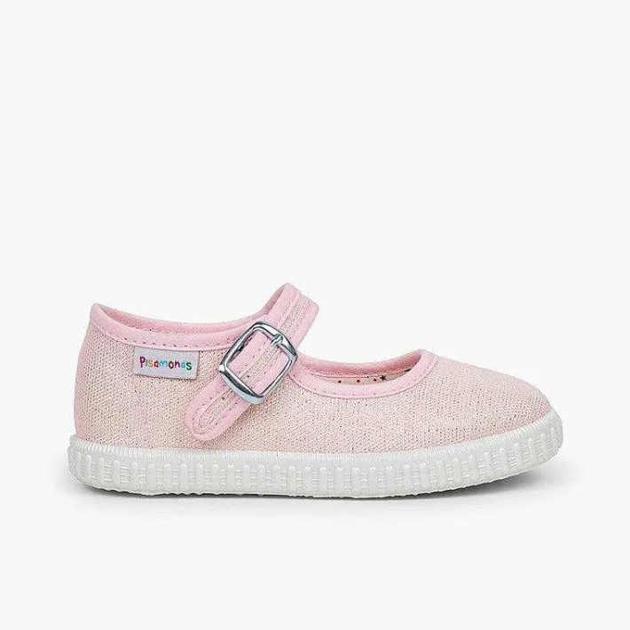 Pisamonas Mary Janes>Buckled Canvas Mary Jane With Shimmer