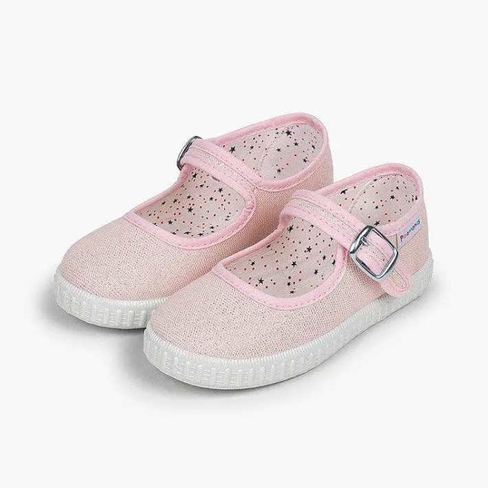 Pisamonas Mary Janes>Buckled Canvas Mary Jane With Shimmer