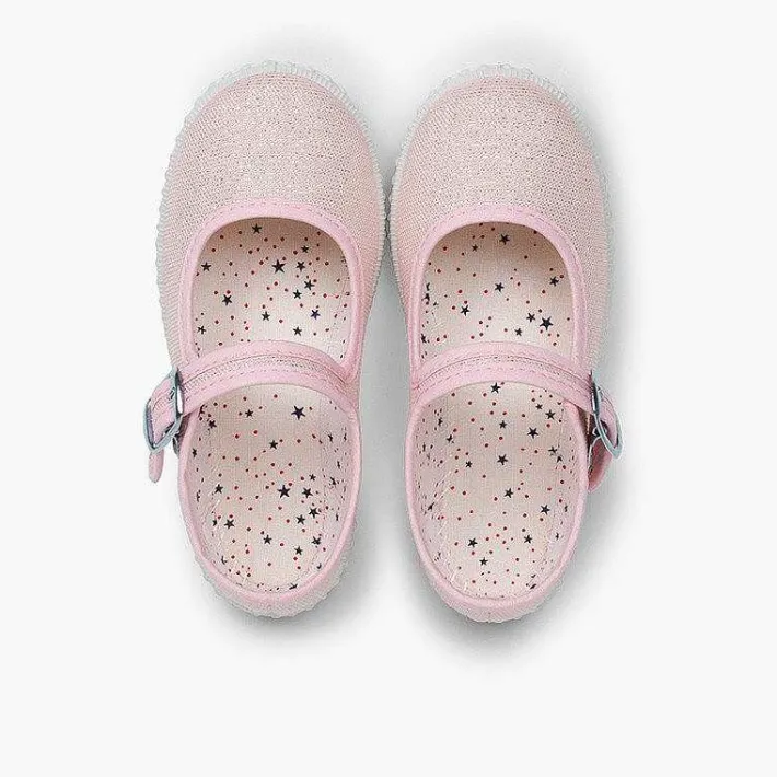 Pisamonas Mary Janes>Buckled Canvas Mary Jane With Shimmer