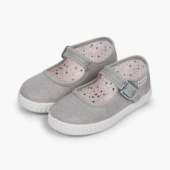 Pisamonas Mary Janes>Buckled Canvas Mary Jane With Shimmer