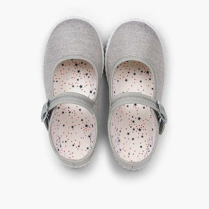 Pisamonas Mary Janes>Buckled Canvas Mary Jane With Shimmer