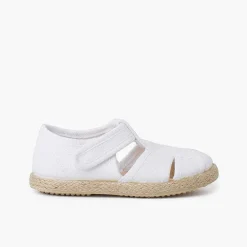 Pisamonas T-Bar Shoes>Canvas And Jute T-Bar Sandals With Openings