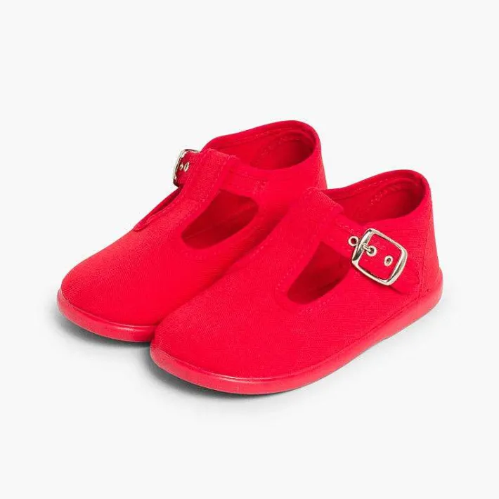 Pisamonas T-Bar Shoes>Canvas Buckle Up T-Bar Shoes