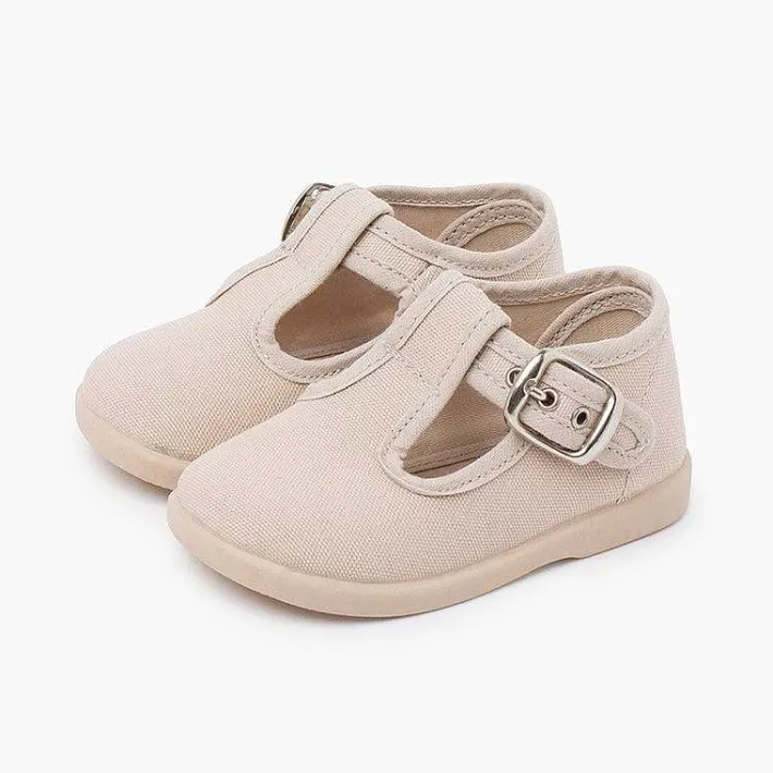 Pisamonas T-Bar Shoes>Canvas Buckle Up T-Bar Shoes