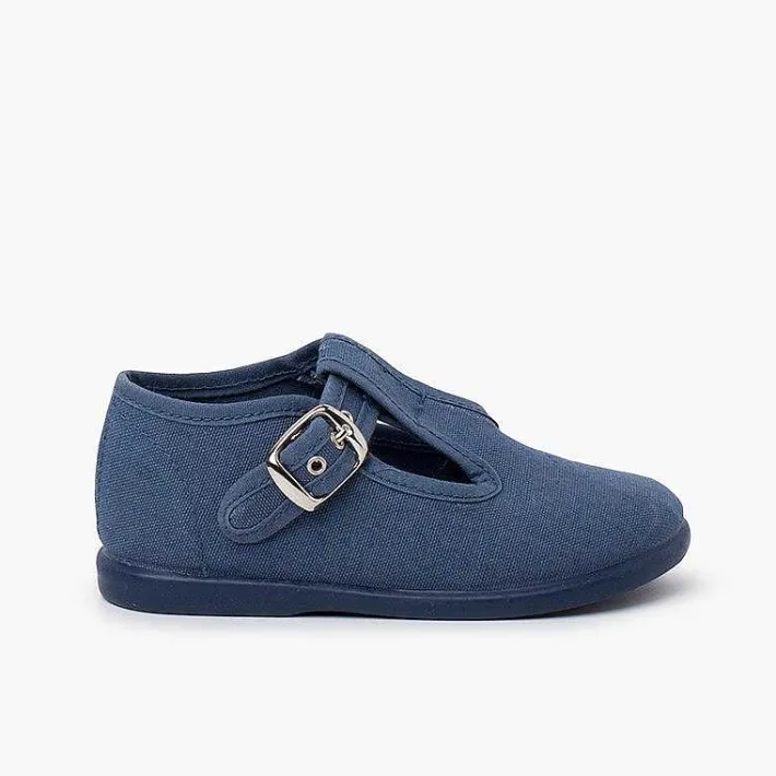 Pisamonas T-Bar Shoes>Canvas Buckle Up T-Bar Shoes