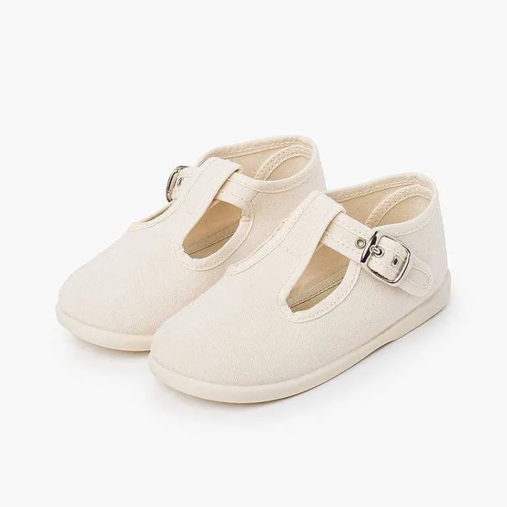 Pisamonas T-Bar Shoes>Canvas Buckle Up T-Bar Shoes