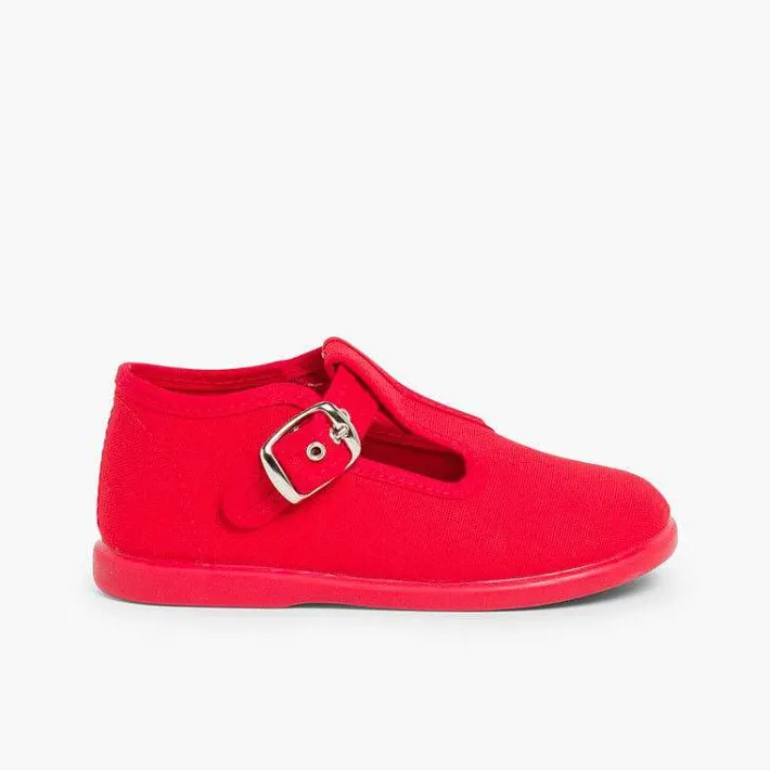 Pisamonas T-Bar Shoes>Canvas Buckle Up T-Bar Shoes