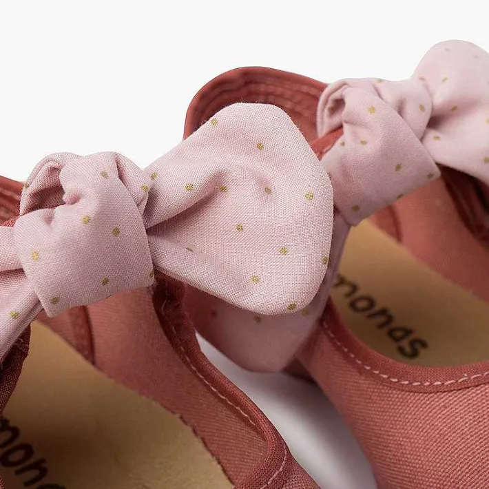 Pisamonas Mary Janes>Canvas Girls Mary Janes With Polka Dot Bow