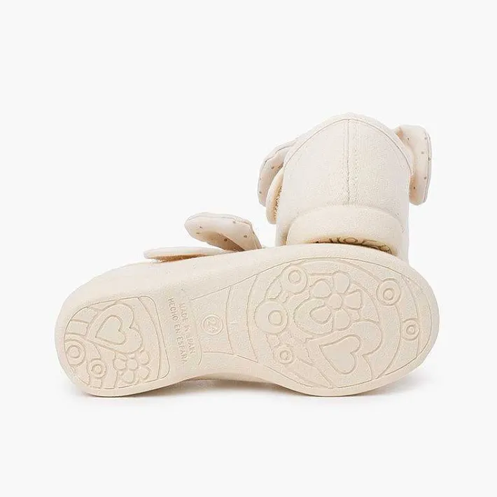 Pisamonas Mary Janes>Canvas Girls Mary Janes With Polka Dot Bow