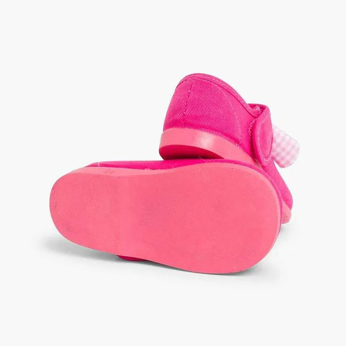 Pisamonas Mary Janes>Canvas Loop Fasteners And Gingham Bow Mary Janes