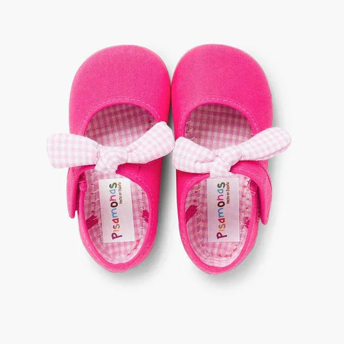 Pisamonas Mary Janes>Canvas Loop Fasteners And Gingham Bow Mary Janes