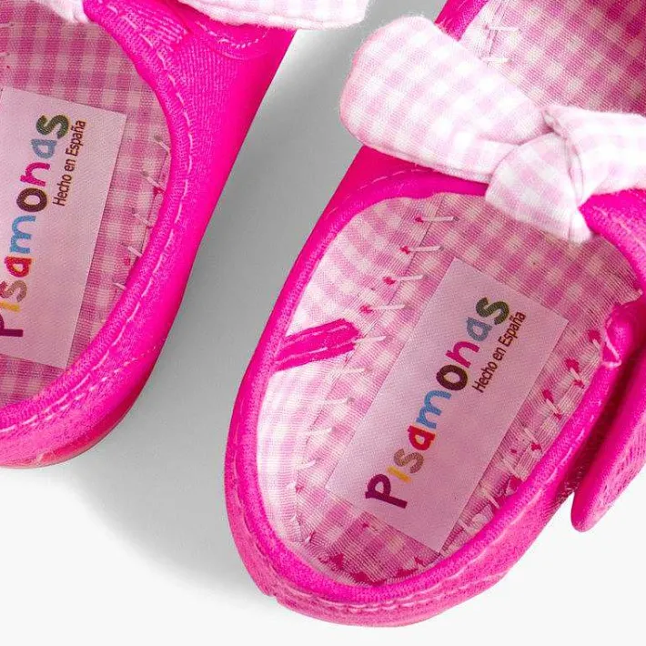 Pisamonas Mary Janes>Canvas Loop Fasteners And Gingham Bow Mary Janes