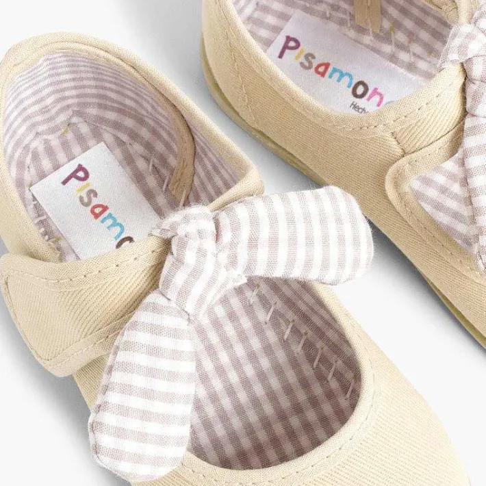 Pisamonas Mary Janes>Canvas Loop Fasteners And Gingham Bow Mary Janes