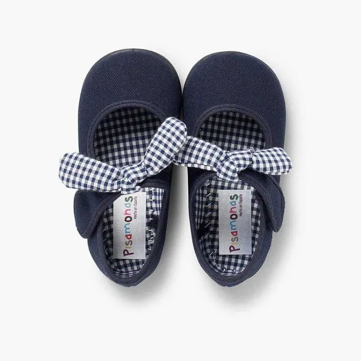 Pisamonas Mary Janes>Canvas Loop Fasteners And Gingham Bow Mary Janes