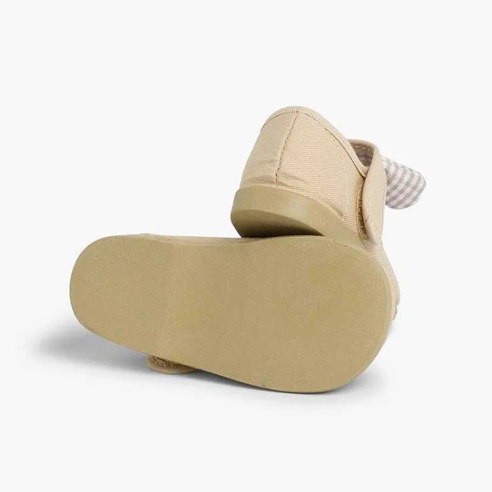 Pisamonas Mary Janes>Canvas Loop Fasteners And Gingham Bow Mary Janes