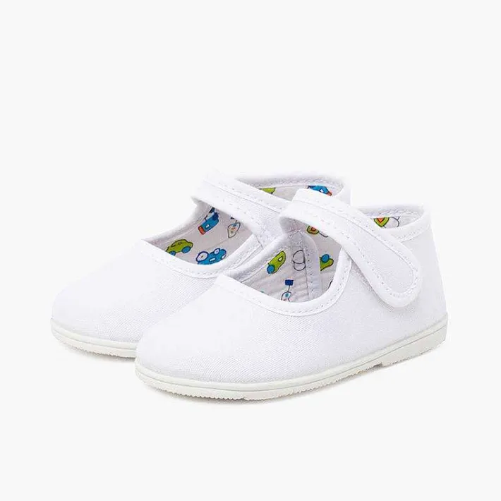 Pisamonas Mary Janes>Canvas Mary Janes Thin Sole Riptape