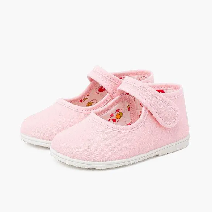 Pisamonas Mary Janes>Canvas Mary Janes Thin Sole Riptape
