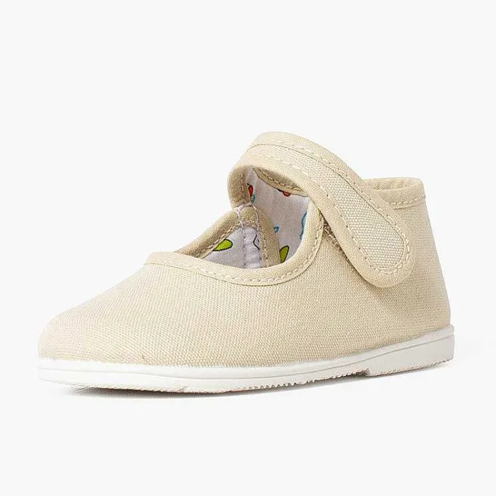 Pisamonas Mary Janes>Canvas Mary Janes Thin Sole Riptape
