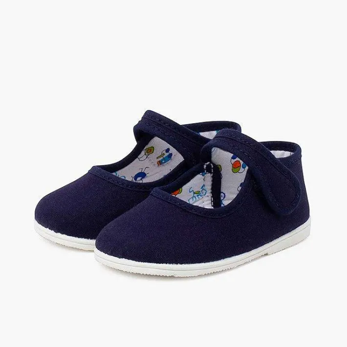 Pisamonas Mary Janes>Canvas Mary Janes Thin Sole Riptape