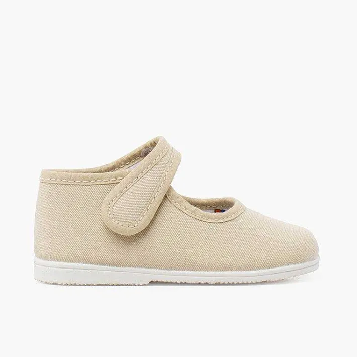 Pisamonas Mary Janes>Canvas Mary Janes Thin Sole Riptape