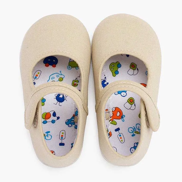 Pisamonas Mary Janes>Canvas Mary Janes Thin Sole Riptape