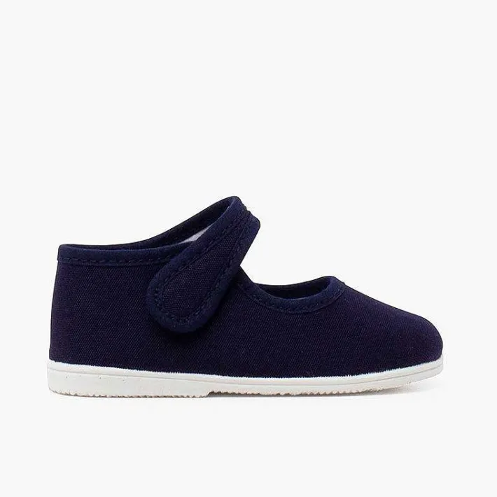 Pisamonas Mary Janes>Canvas Mary Janes Thin Sole Riptape