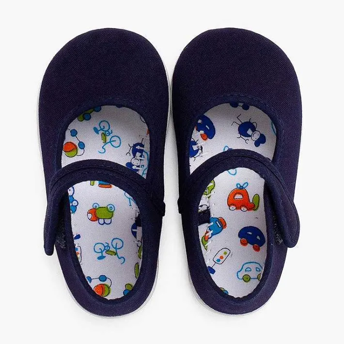 Pisamonas Mary Janes>Canvas Mary Janes Thin Sole Riptape