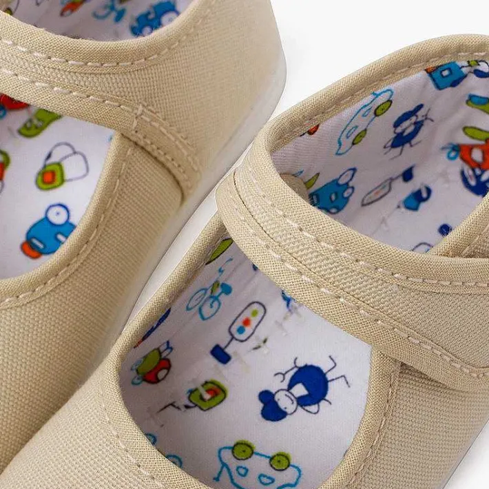 Pisamonas Mary Janes>Canvas Mary Janes Thin Sole Riptape