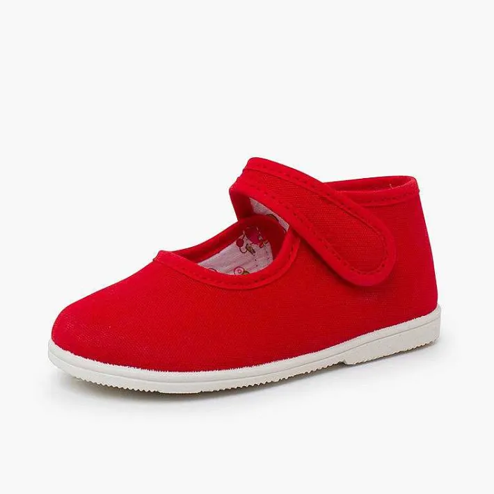 Pisamonas Mary Janes>Canvas Mary Janes Thin Sole Riptape