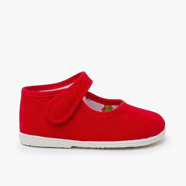 Pisamonas Mary Janes>Canvas Mary Janes Thin Sole Riptape