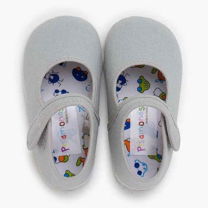 Pisamonas Mary Janes>Canvas Mary Janes Thin Sole Riptape
