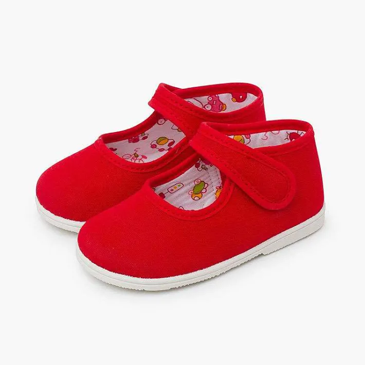 Pisamonas Mary Janes>Canvas Mary Janes Thin Sole Riptape