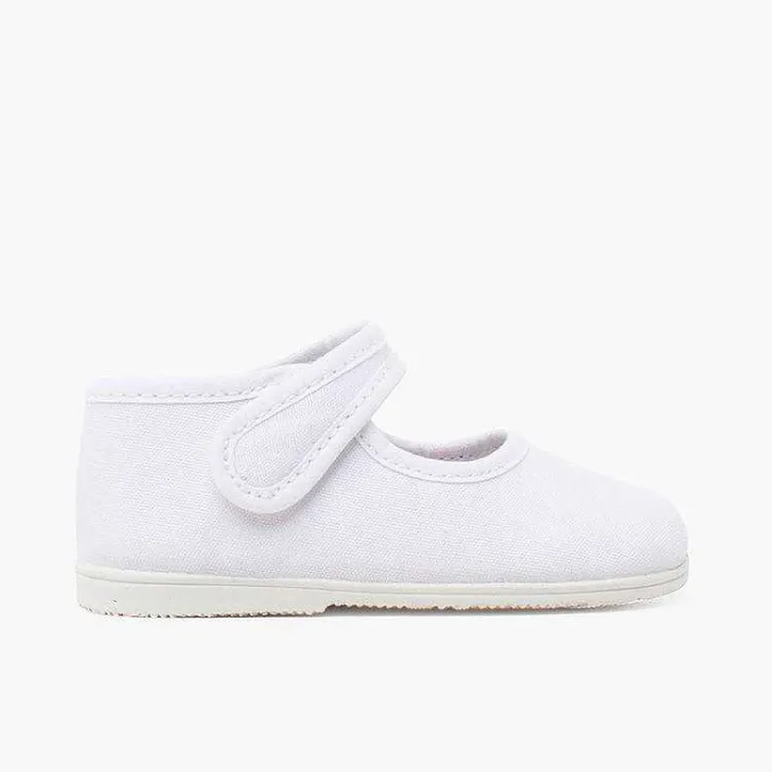 Pisamonas Mary Janes>Canvas Mary Janes Thin Sole Riptape