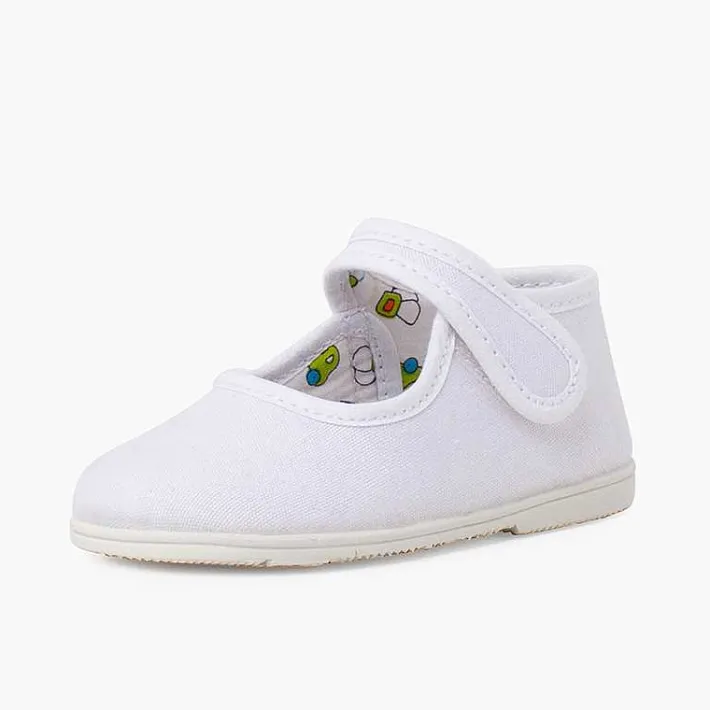 Pisamonas Mary Janes>Canvas Mary Janes Thin Sole Riptape